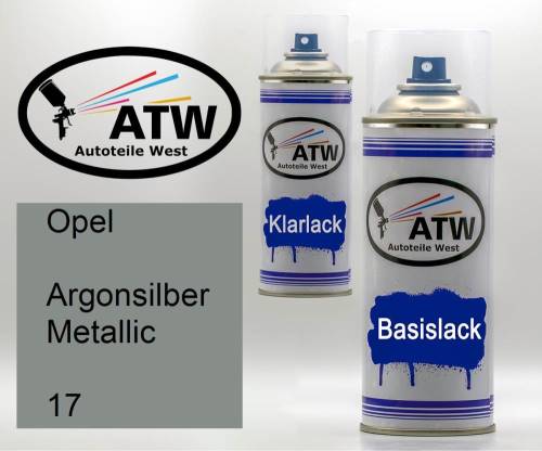 Opel, Argonsilber Metallic, 017: 400ml Sprühdose + 400ml Klarlack - Set, von ATW Autoteile West.